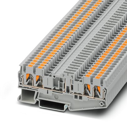 Phoenix Contact Disconnect - Multi-Conductor Terminal Block; PT 2.5-QUATTRO-TGB; 16A; 600V; 1-Level; #26 - #12; Push-In Connection; Gray